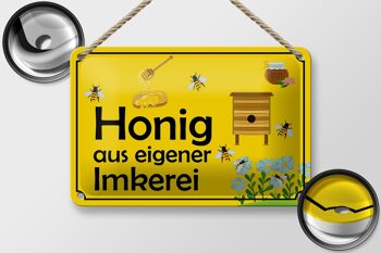 Plaque en tôle note 18x12cm miel de notre propre décoration apicole 2