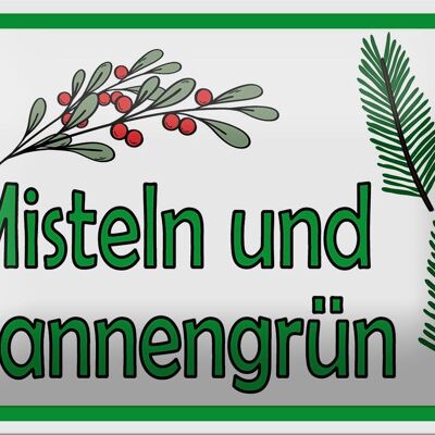 Metal sign notice 18x12cm mistletoe fir green sale decoration