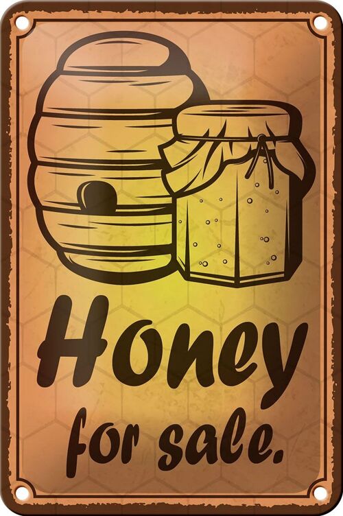 Blechschild Hinweis 12x18cm Honey for sale Honig Verkauf Dekoration