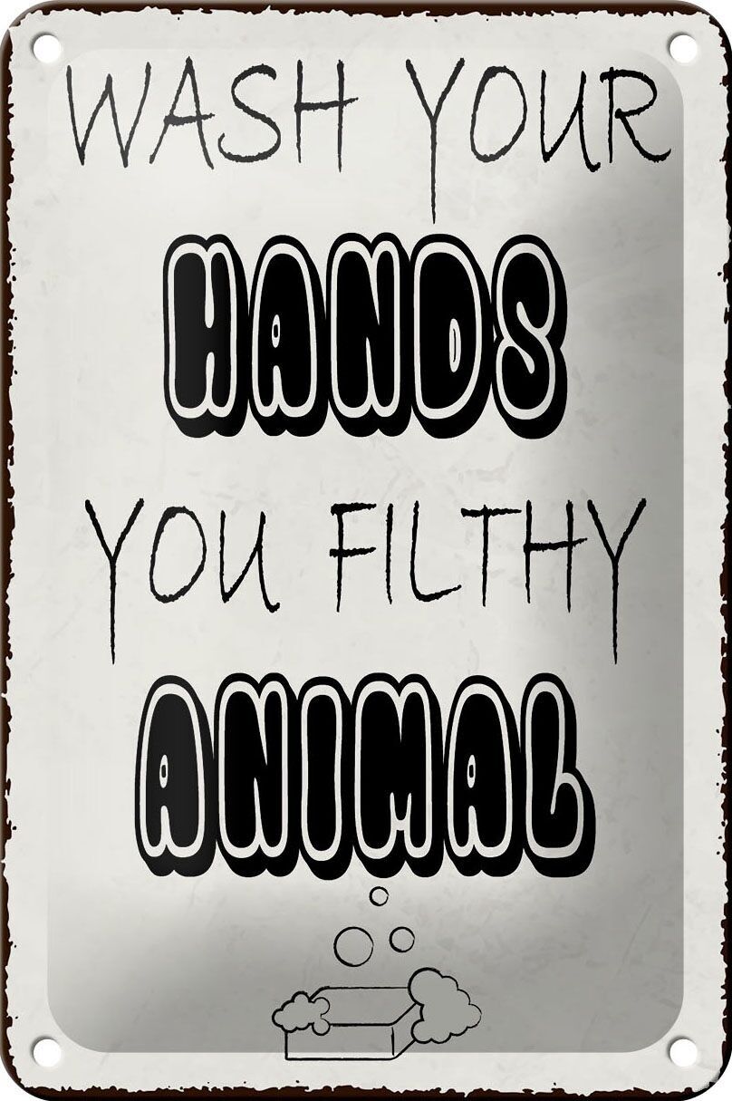 Targa in metallo nota 12x18 cm lavarsi le mani sporche decorazione animale
