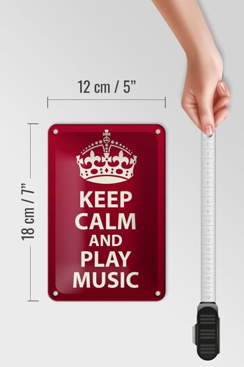 Panneau en étain disant 12x18cm, décoration de couronne Keep Calm and play Music 5