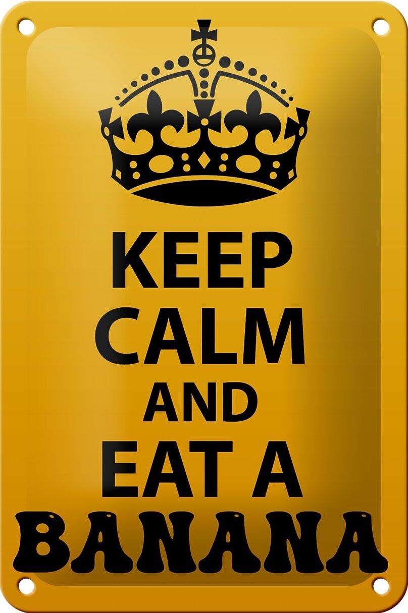 Targa in metallo con scritta "Keep Calm and eat a Banana" 12x18 cm
