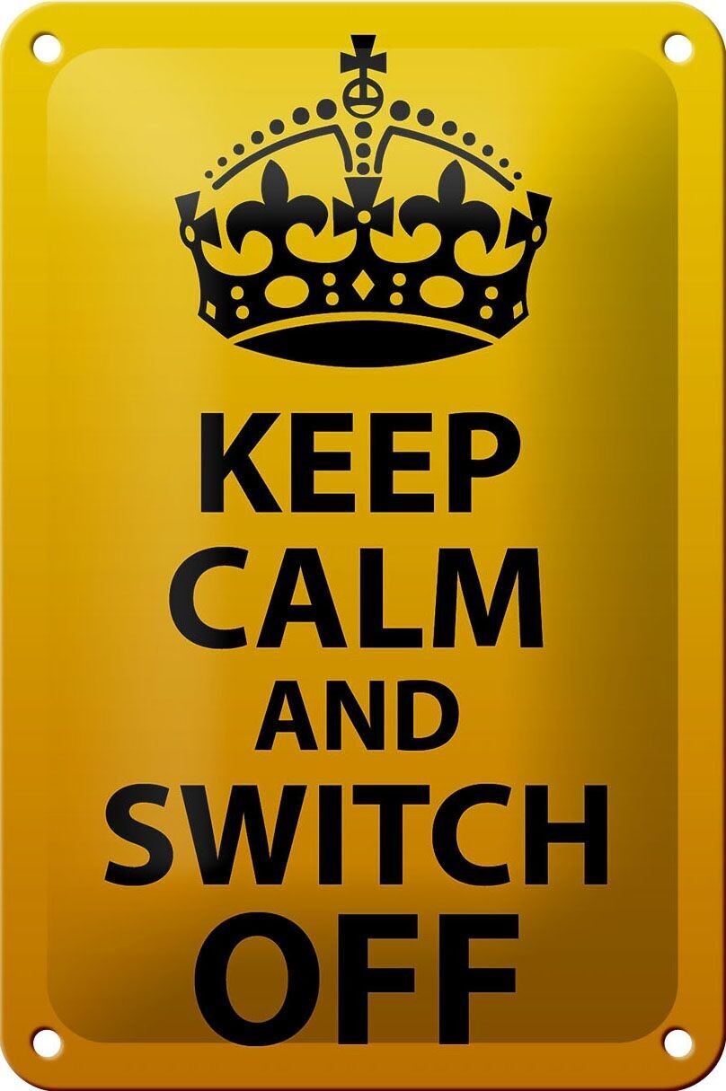 Targa in metallo con scritta "Keep Calm and turn off" 12x18 cm