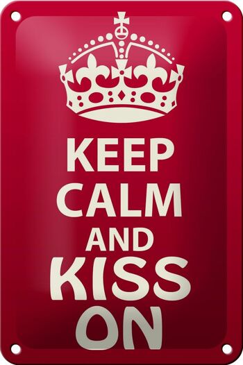 Panneau en étain avec inscription Keep Calm and kiss on gift, 12x18cm 1