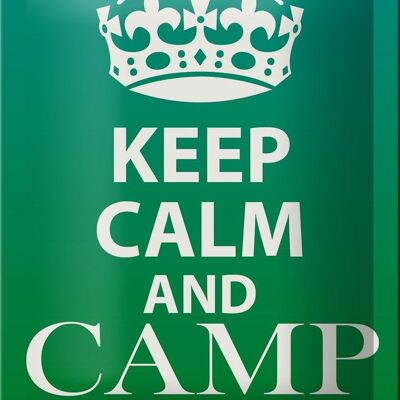 Cartel de chapa que dice 12x18cm Keep Calm and camp on decoración de camping