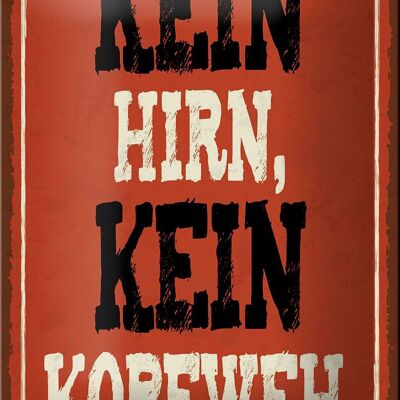 Blechschild Spruch 12x18cm kein Hirn kein Kopfweh Dekoration