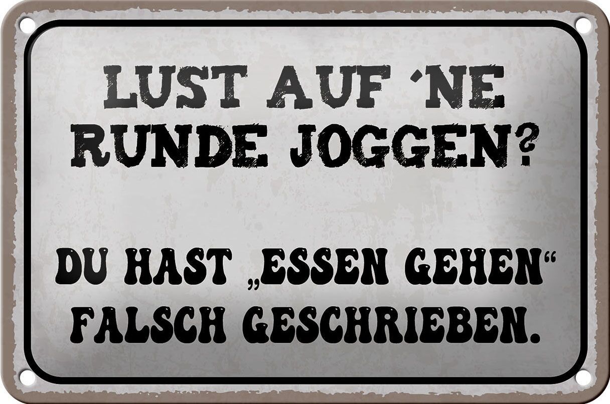 Cartel de chapa que dice 18x12cm Lust round jogging comiendo fuera decoración
