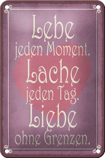 Panneau en étain disant 12x18cm, décoration «Vivez chaque instant, rire, amour» 1