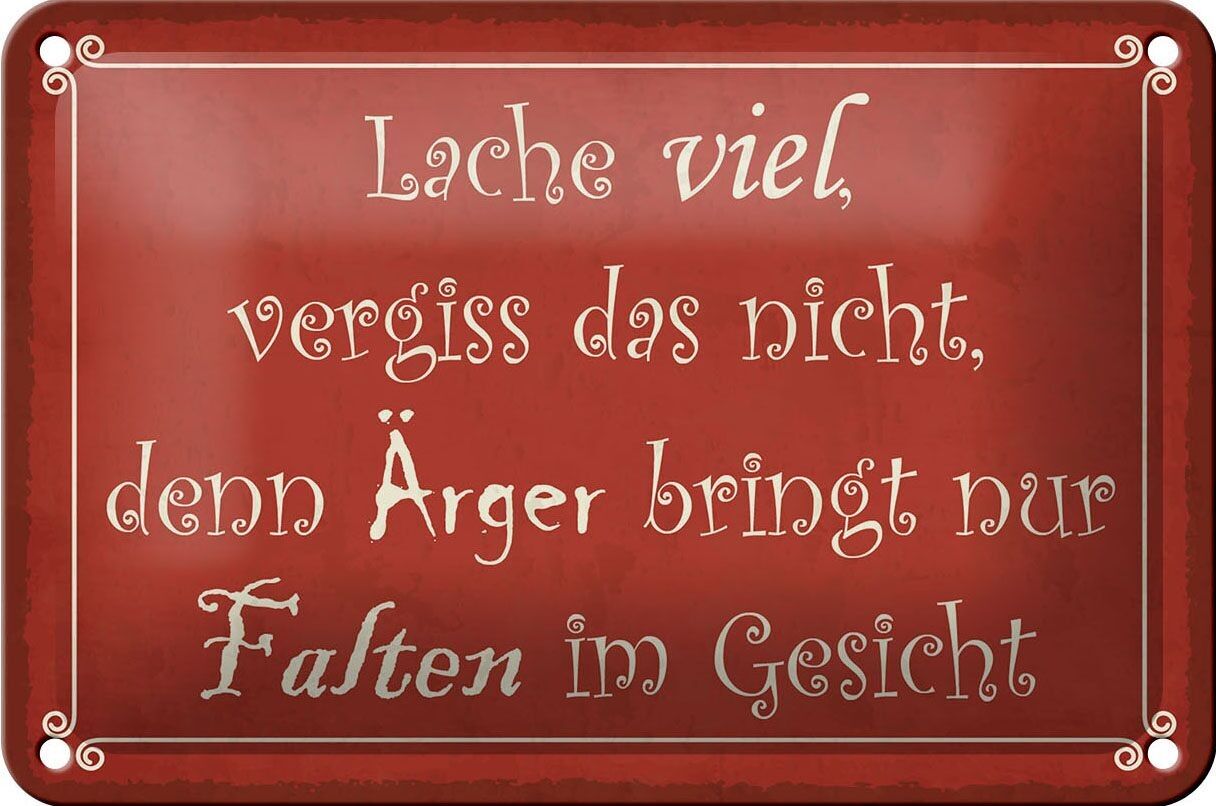 Targa in metallo con scritta 18x12 cm "ridere tanti problemi" porta la decorazione delle rughe