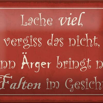 Blechschild Spruch 18x12cm lache viel Ärger bringt Falten Dekoration