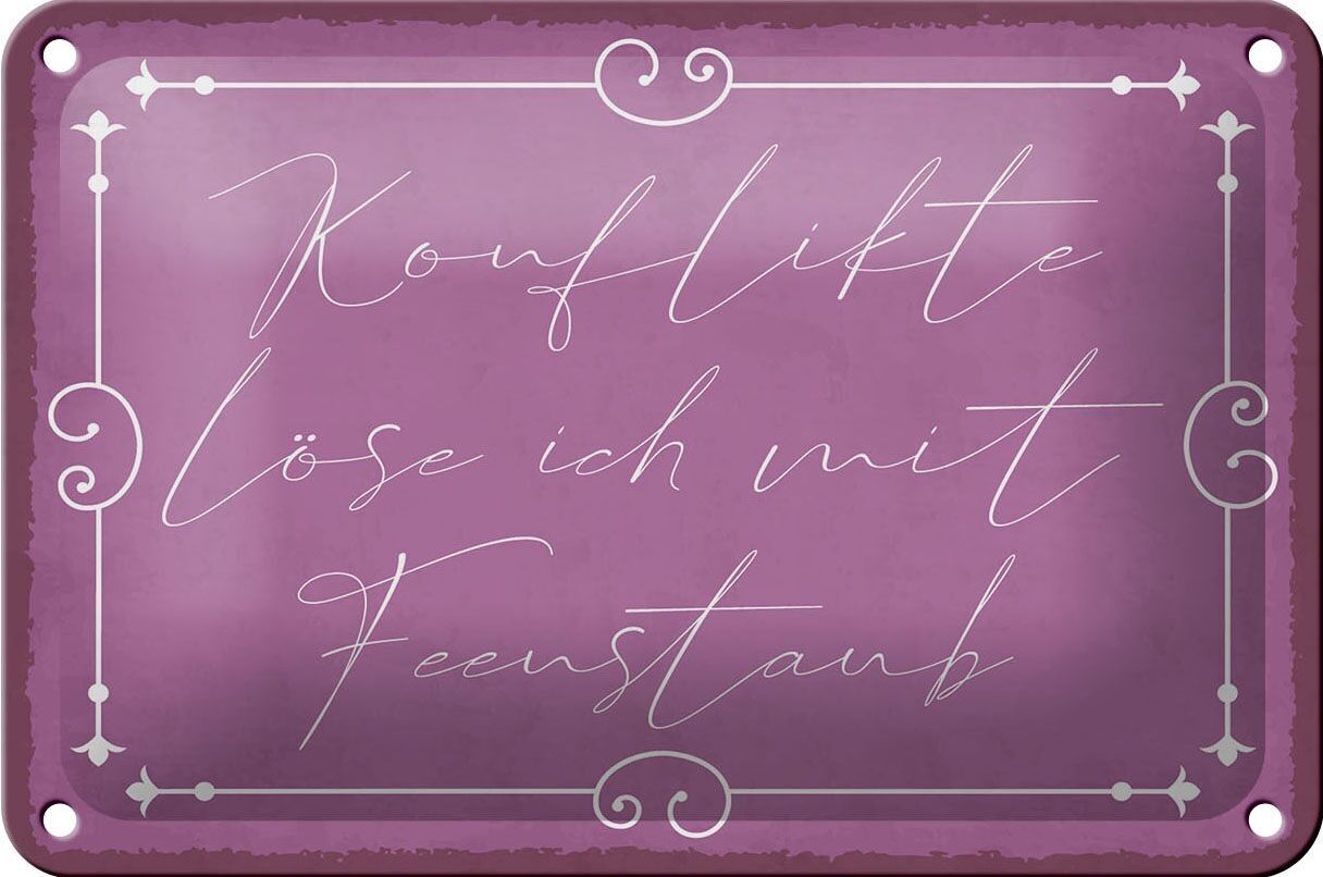 Blechschild Spruch 18x12cm Konflikte löse ich mit Feenstaub Dekoration