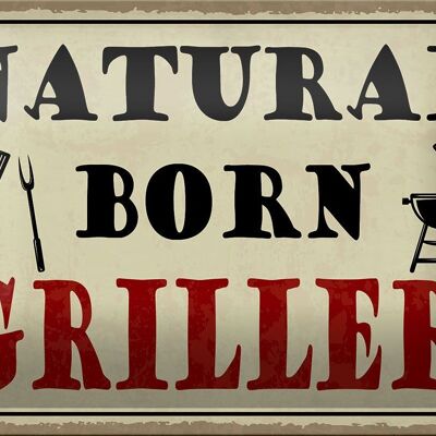 Targa in metallo con scritta Natural Born Griller, decorazione per grigliate, 18x12 cm