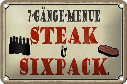 Blechschild Spruch 18x12cm 7 Gänge Menü Steak Sixpack Grill Dekoration