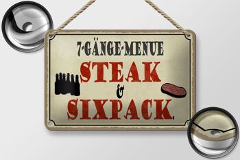 Panneau en étain indiquant 18x12cm, menu à 7 plats, steak, six pack, décoration de grill 2