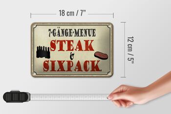 Panneau en étain indiquant 18x12cm, menu à 7 plats, steak, six pack, décoration de grill 5