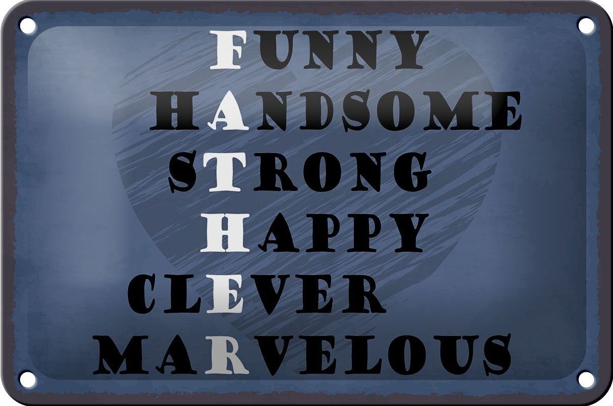 Cartel de chapa con texto "Padre, 18x12cm, divertido, feliz, inteligente, decoración de papá"