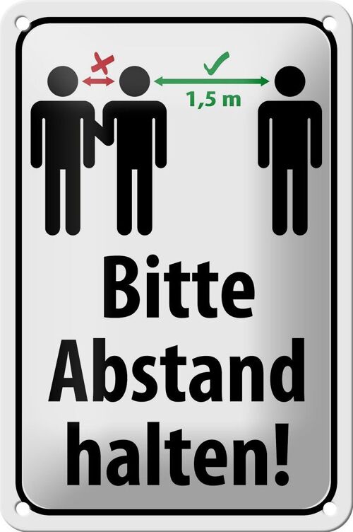 Blechschild Hinweis 12x18cm bitte Abstand halten 1.5 m Dekoration