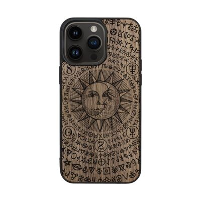 Custodia per iPhone in legno – Sole e Luna occulti