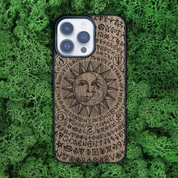 Coque iPhone en bois – Soleil et Lune occultes 3