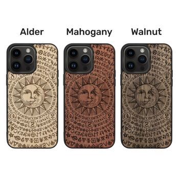 Coque iPhone en bois – Soleil et Lune occultes 4