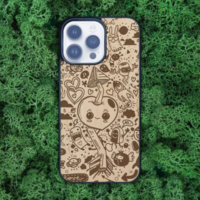 Funda de madera para iPhone – Corazón de dibujos animados