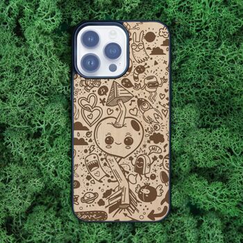 Coque iPhone en bois – Coeur de dessin animé 1