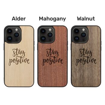 Coque iPhone en bois – Restez positif 3