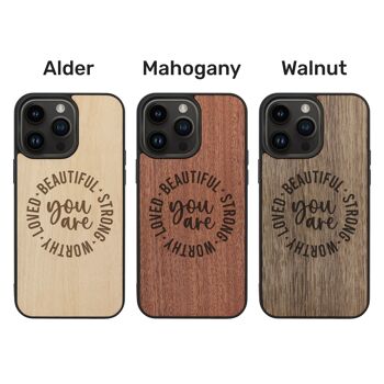 Coque iPhone en bois – Citation inspirante 3