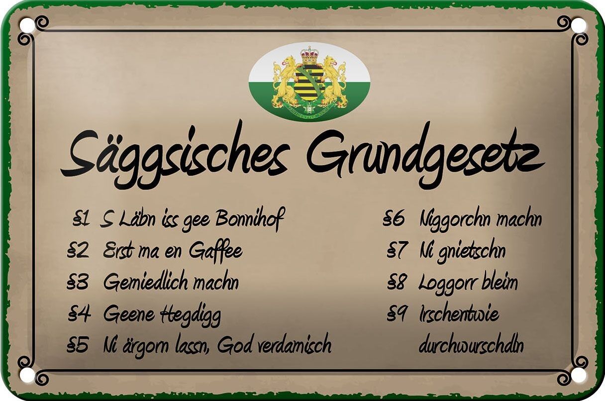 Panneau en étain disant 18x12cm säggsisches loi fondamentale décoration drôle