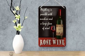 Plaque en étain disant « Vin rosé, tout est possible », 12 x 18 cm, décoration. 4