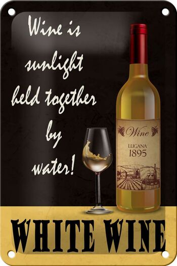 Panneau en étain disant 12x18cm, le vin blanc est une décoration de héros du soleil 1