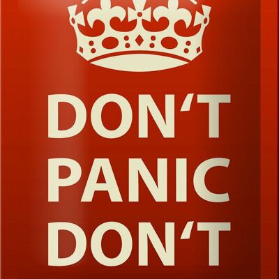 Targa in metallo con scritta "Non farti prendere dal panico, non farti prendere dal panico", decorazione con corona, 12 x 18 cm