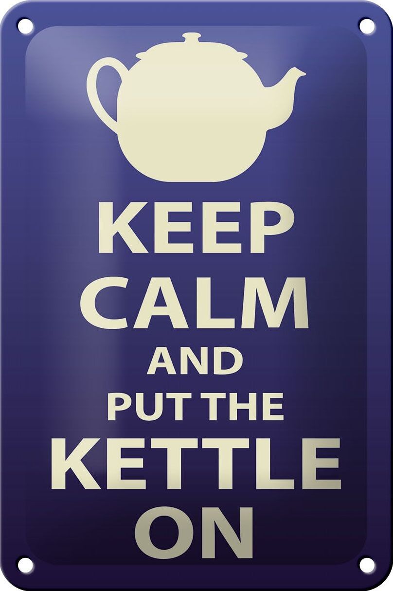 Targa in metallo con scritta "Keep Calm and put the kettle on decoration" 12x18 cm