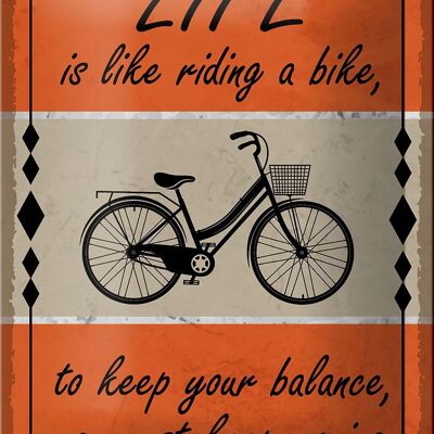 Cartel de chapa que dice 12x18cm La vida es como andar en bicicleta decoración
