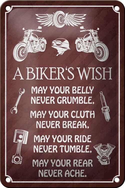 Blechschild Spruch 12x18cm biker`s Wish never crumble break Dekoration