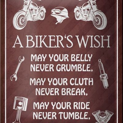 Targa in metallo con scritta "Il desiderio del motociclista di non sbriciolarsi mai" decorazione da 12 x 18 cm