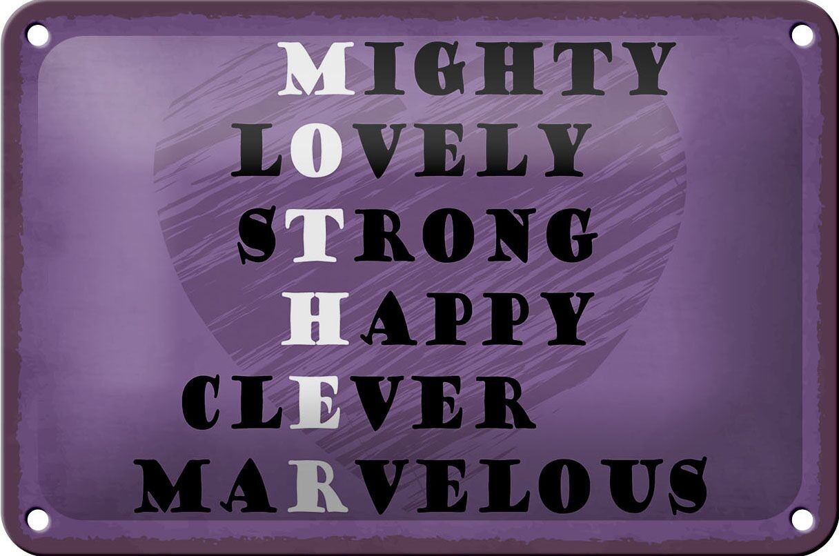 Targa in metallo con scritta "Mother mighty adorabile happy Mama" 18x12 cm