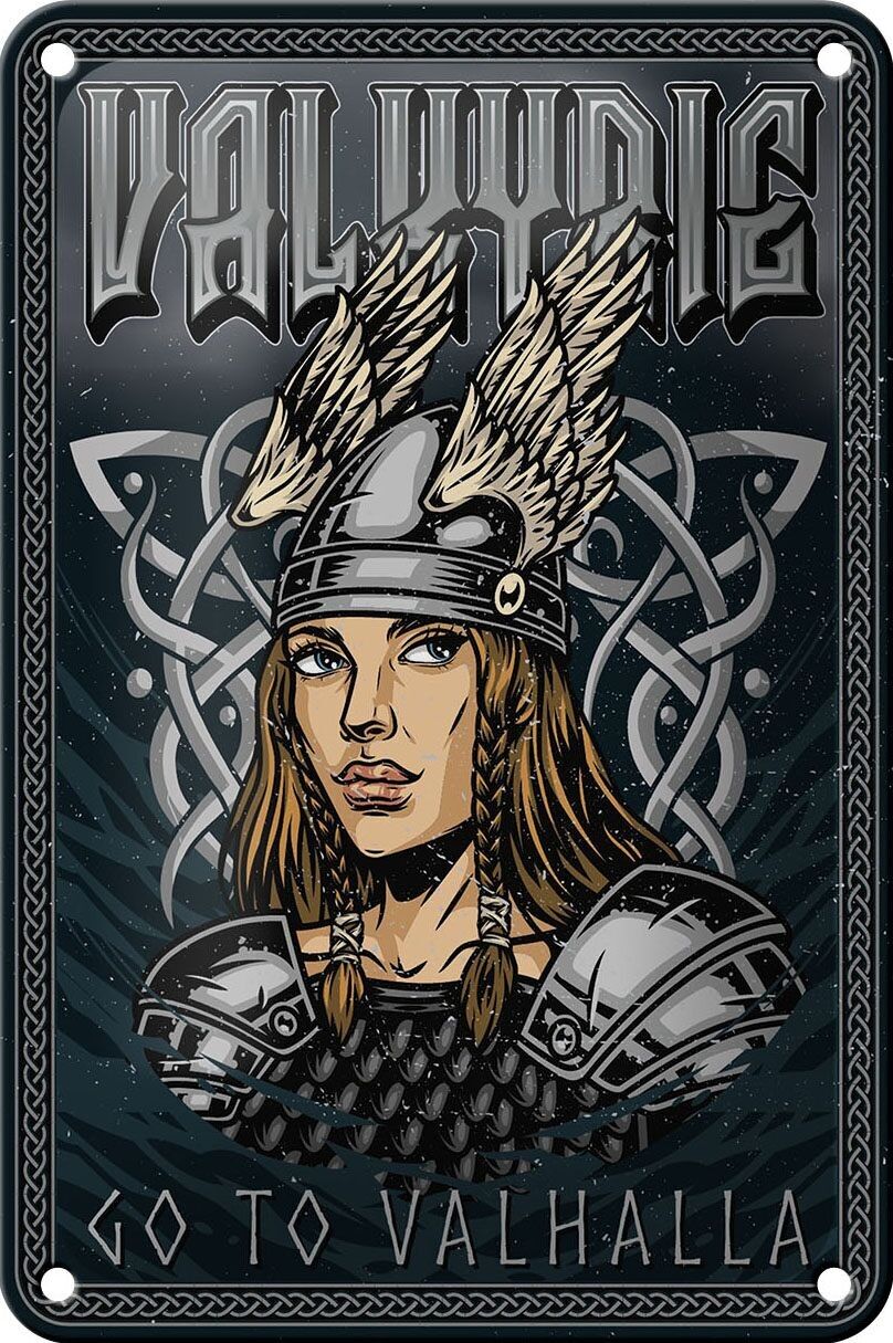 Blechschild Spruch 12x18cm Valkyrie go to Valhalla Wiking Dekoration