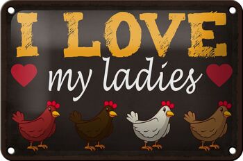 Panneau en étain disant 18x12cm, poulets, j'aime mes dames, décoration 1