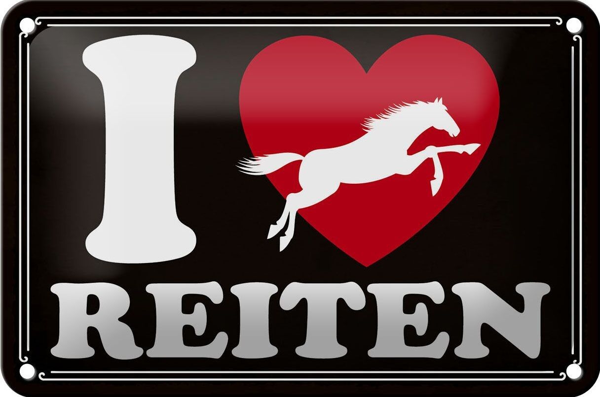 Blechschild Spruch 18x12cm Pferde i love reiten Herz Dekoration