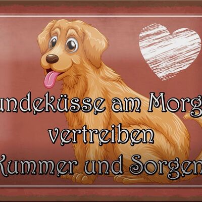 Tin sign saying 18x12cm dog kisses sorrow and worries decoration