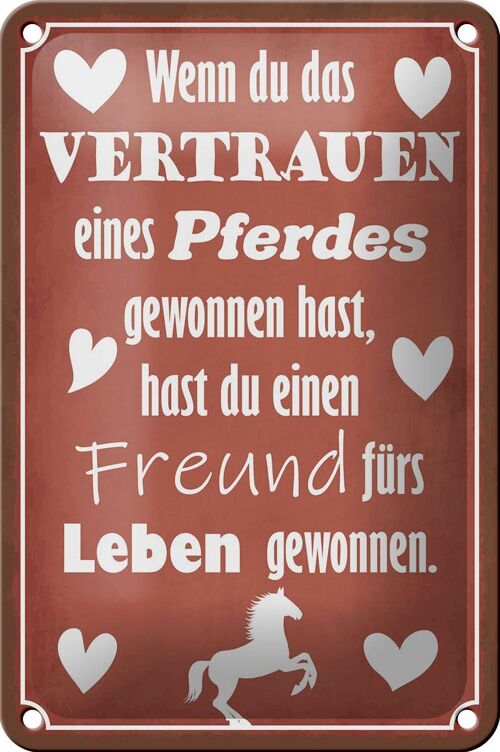 Blechschild Spruch 12x18cm Vertrauen eines Pferdes Freund Dekoration