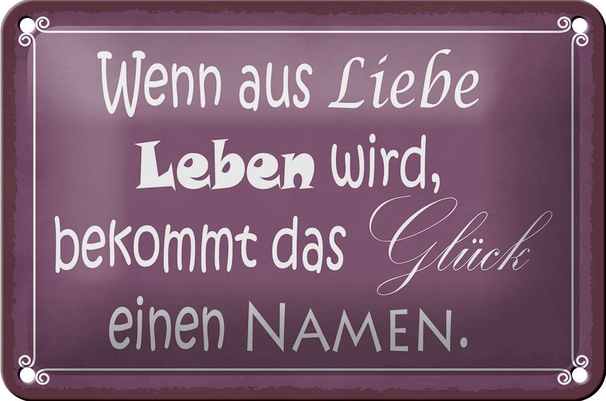 Tin sign saying 18x12cm happiness when love becomes life decoration