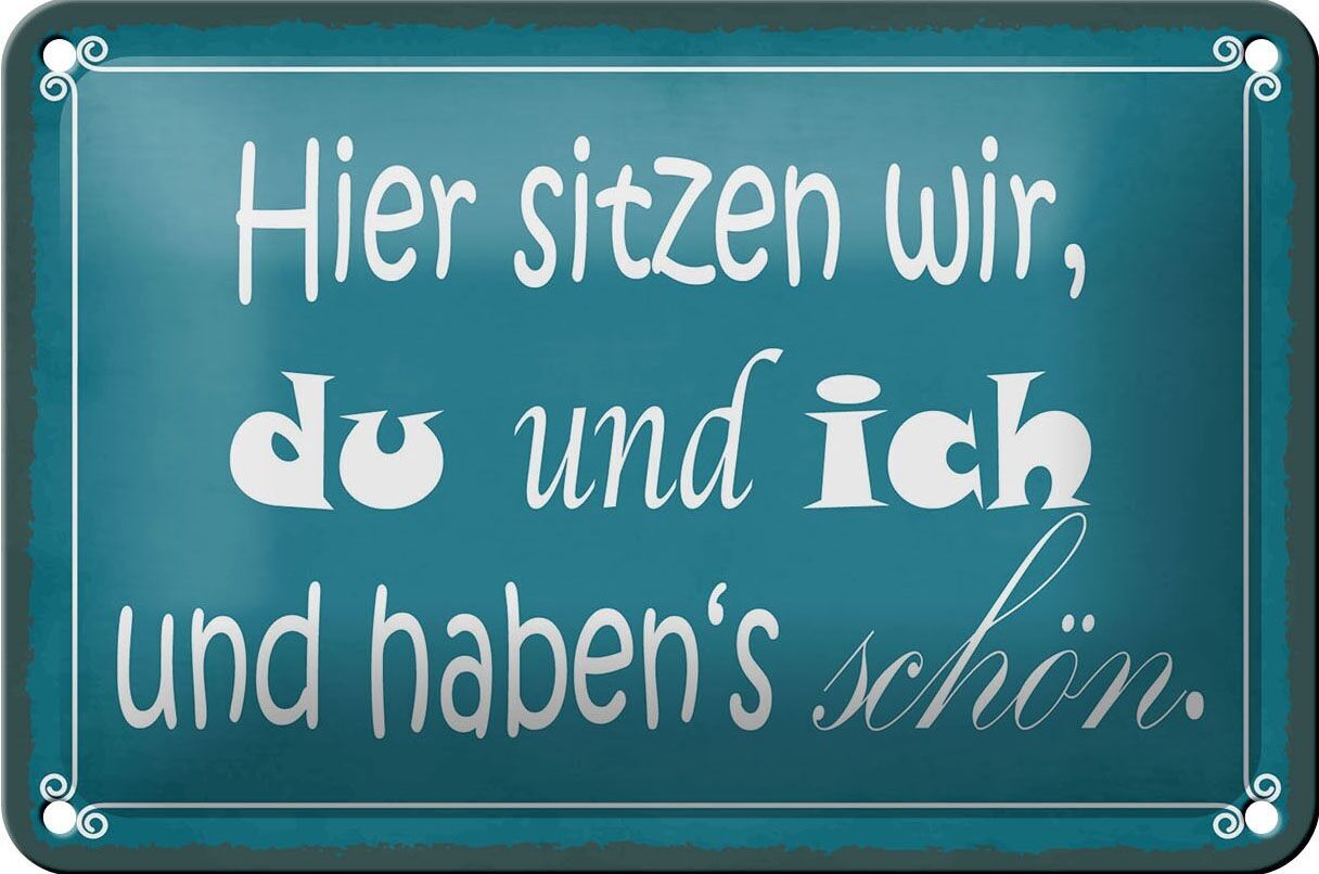 Targa in metallo con scritta 18x12 cm qui ci sediamo io e te, bella decorazione