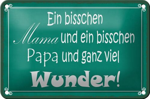 Blechschild Spruch 18x12cm bisschen Mama Papa viel Wunder Dekoration