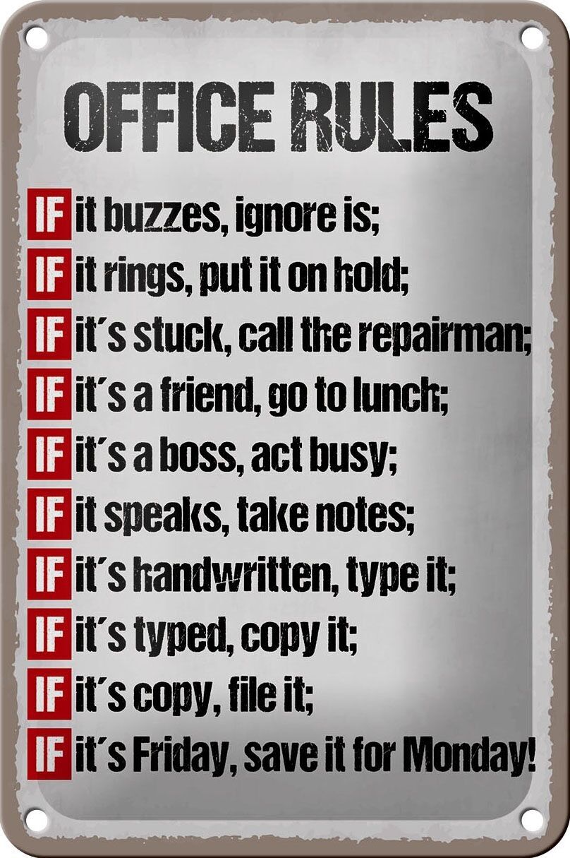 Blechschild Spruch 12x18cm Office rules it buzzes ignore is Dekoration