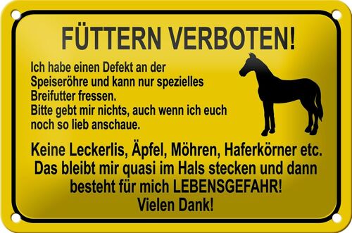 Blechschild Hinweis 18x12cm füttern verboten Pferde Dekoration