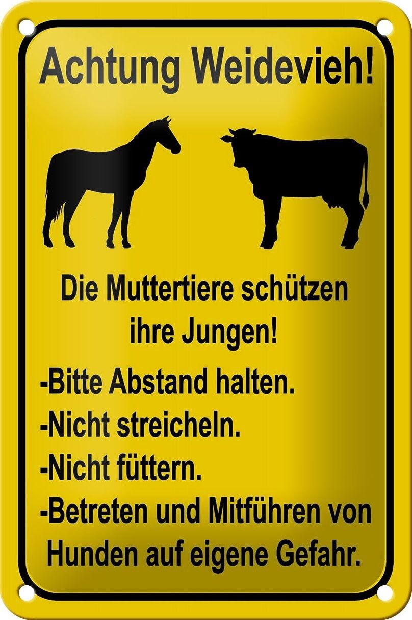 Blechschild Hinweis 12x18cm Achtung Weidevieh nicht füttern Dekoration