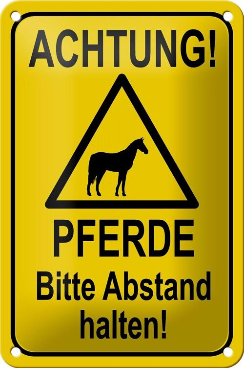 Blechschild Hinweis 12x18cm Achtung Pferde Abstand halten Dekoration