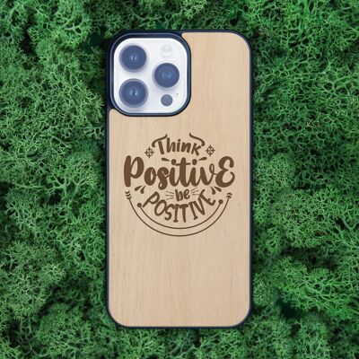 Coque iPhone en bois – Pensez positif
